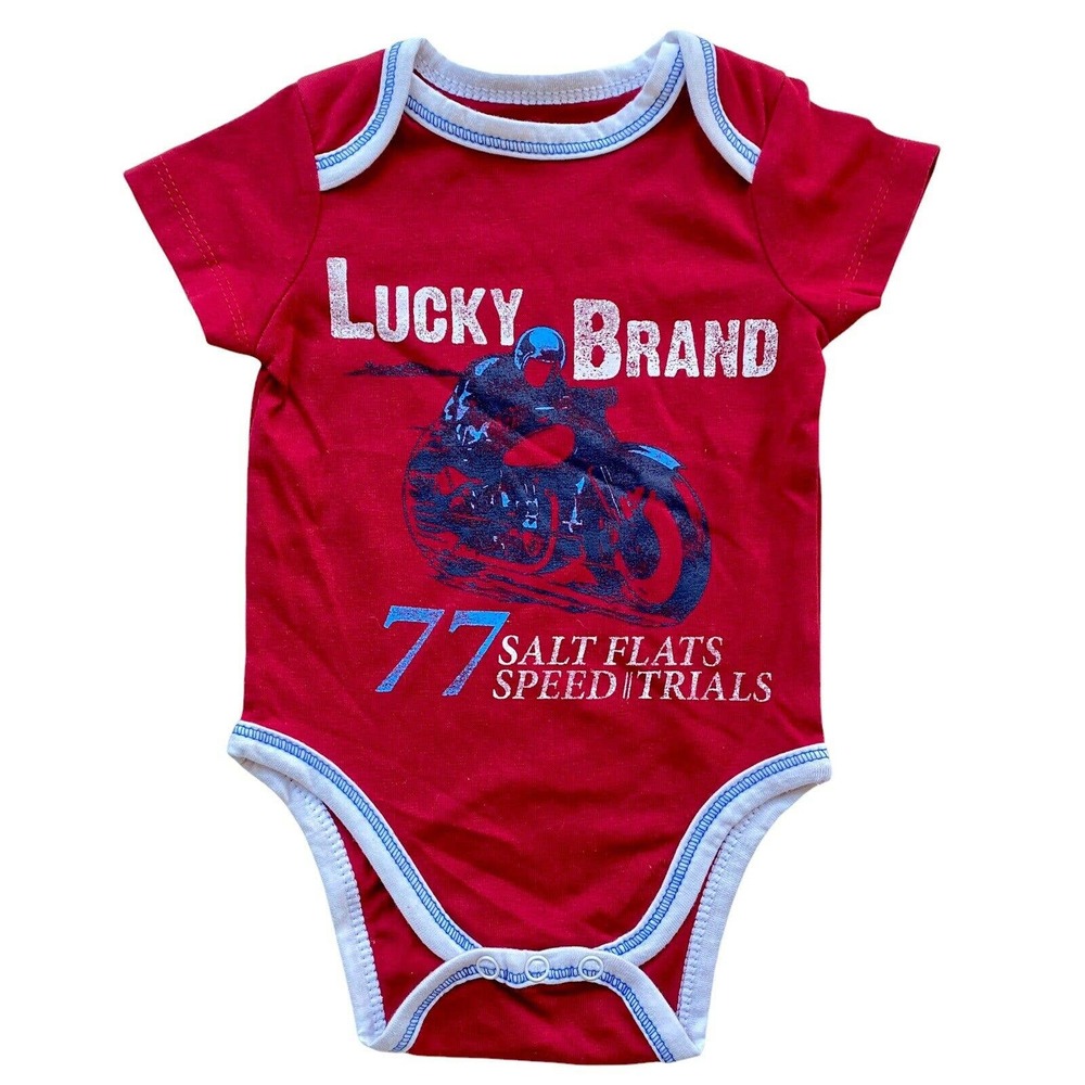 LUCKY Brand Bodysuit Motorcycle Motorsport Salt Flats Speed Trials Baby 3-6m